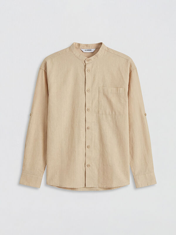 LCW Kids Grandad Collar Linen-Look Boys' Shirt