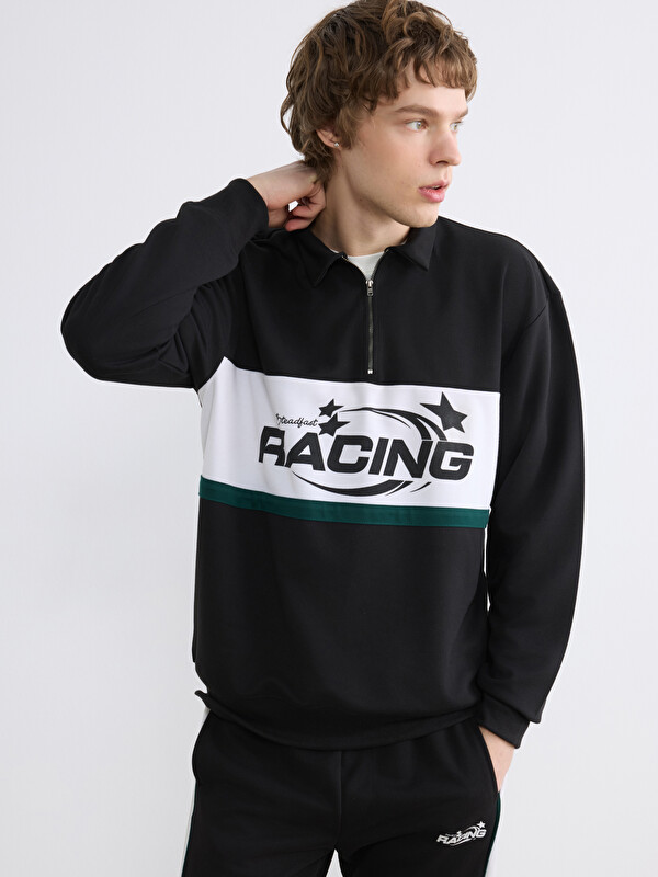 XSIDE Polo Yaka Baskılı Erkek Sweatshirt