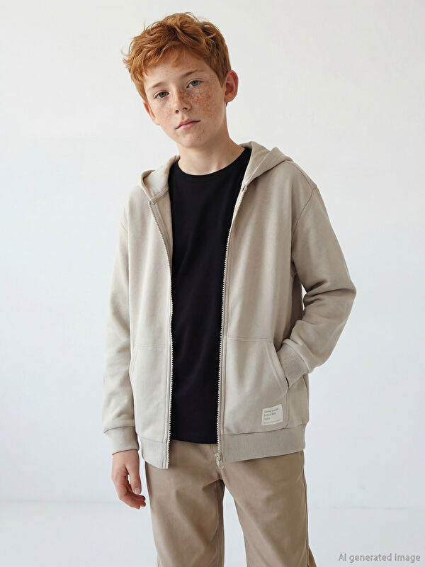 LCW Kids Kapüşonlu Erkek Çocuk Fermuarlı Sweatshirt