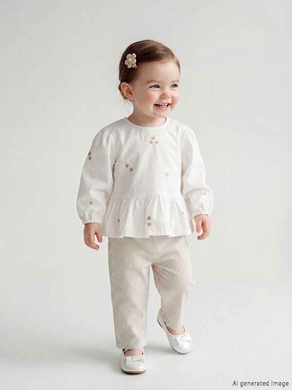 LCW baby Bisiklet Yaka Kız Bebek Bluz ve Pantolon