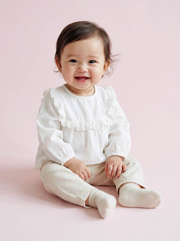 LCW baby Ruffled Baby Girls' Gabardine Blouse and Pants