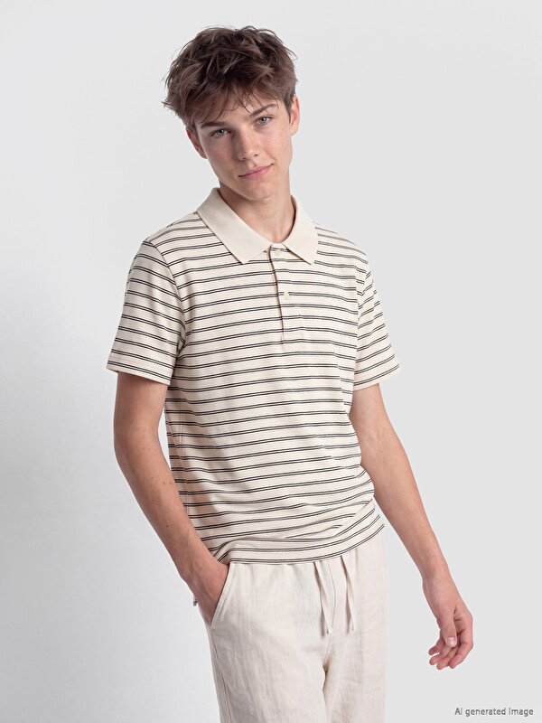 LCW Kids Polo Yaka Çizgili Erkek Çocuk Tişört