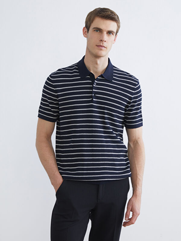 SOUTHBLUE Men's Striped Polo Collar Knit T-Shirt