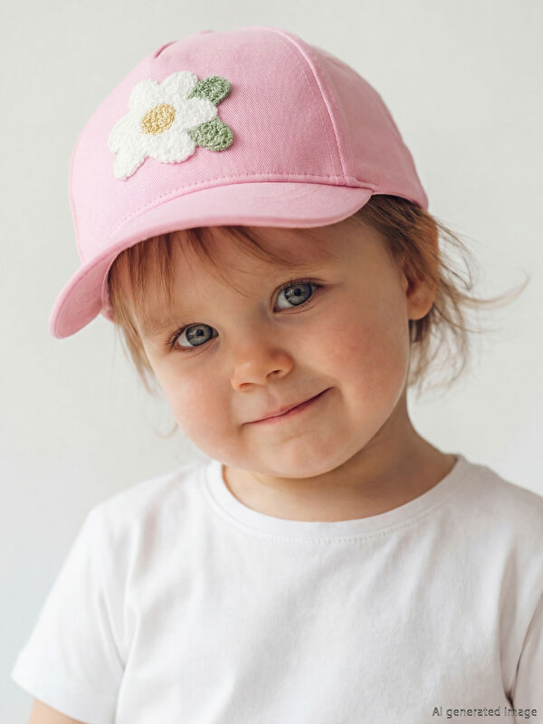 LCW baby Çiçek Nakışlı Kız Bebek Kep Şapka 