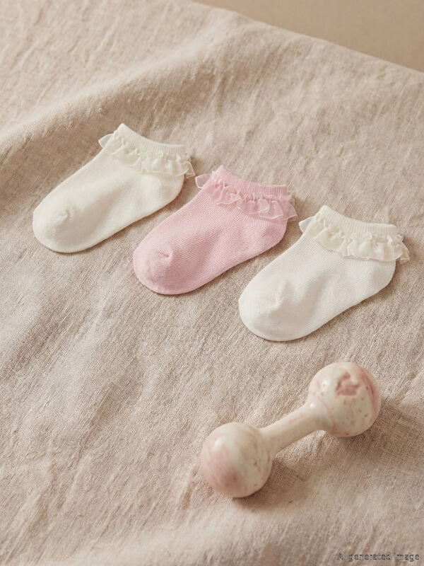 LCW baby Tüllü Fırfırlı Kız Bebek Patik Çorap 3'lü