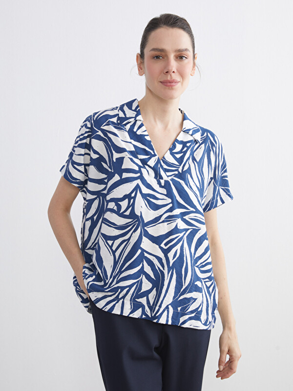 LCWAIKIKI Classic Collared Neck Patterned Oversize Blouse