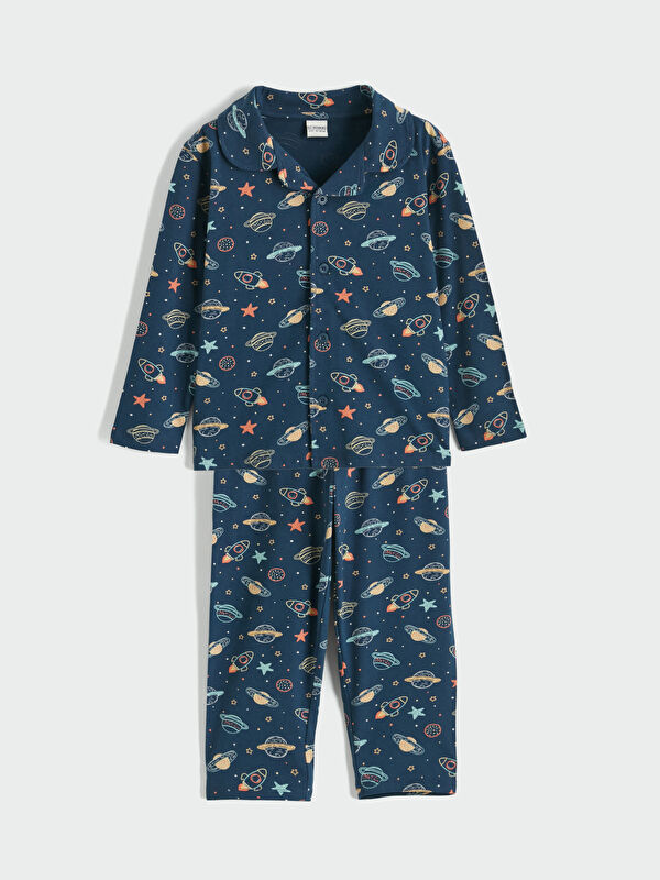 LCW Kids Shirt Collar Patterned Boys' Pyjamas Set