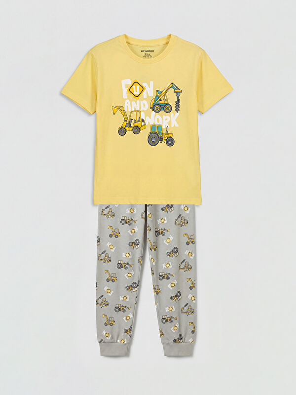 LCW Kids Crew Neck Printed Boys' Pyjamas Set