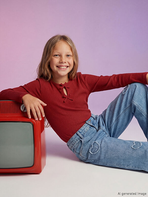 LCW Kids Fiyonk Detaylı Kız Çocuk Tişört