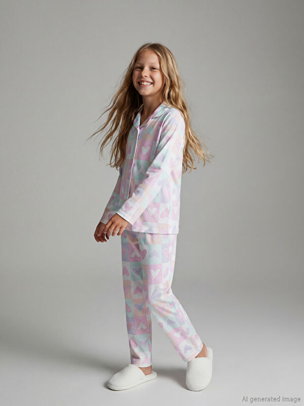 LCW Kids Gömlek Yaka Kız Çocuk Pijama Takımı