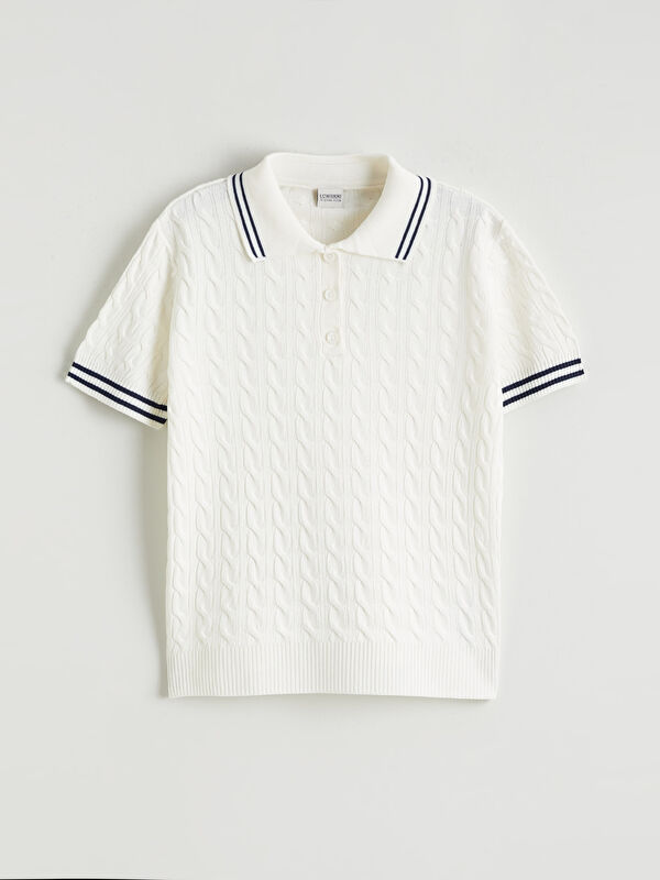 LCW Kids Polo Yaka Desenli Kız Çocuk Triko Kazak