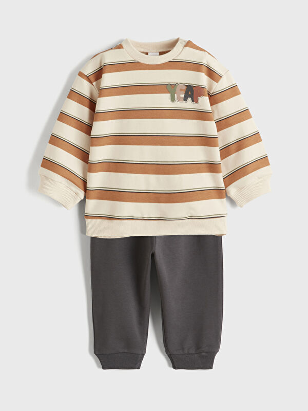 LCW baby Sweatshirt et Pantalon de Jogging Rayés Imprimés à Col Rond pour Bébé Garçon