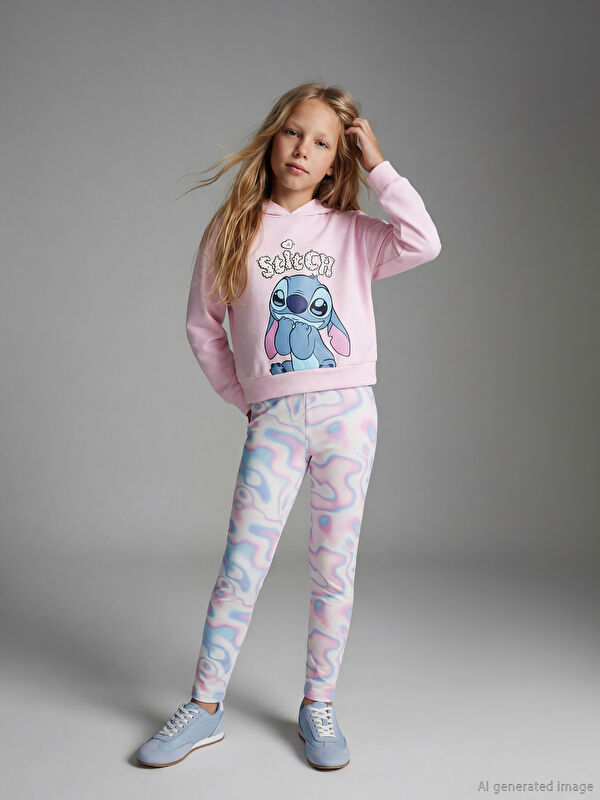 LCW Kids Beli Lastikli Batik Desenli Kız Çocuk Uzun Tayt