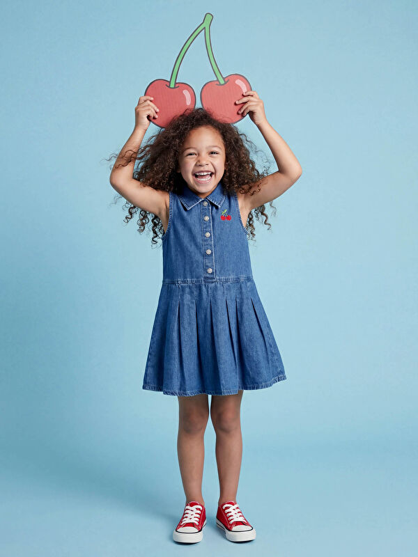 LCW Kids Collared Embroidered Girls' Denim Dress