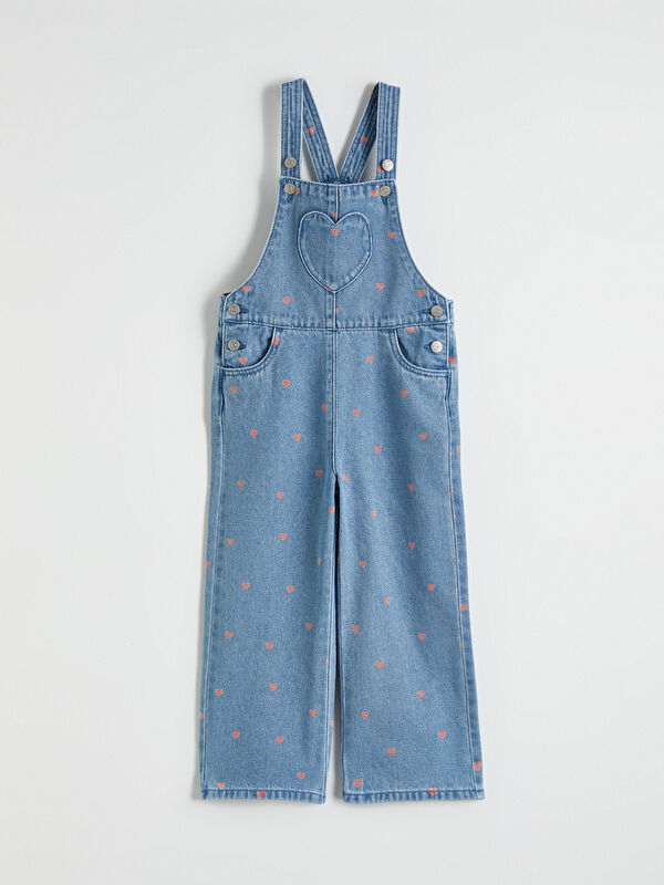LCW Kids Girls' Jean Salopettes with Heart Print