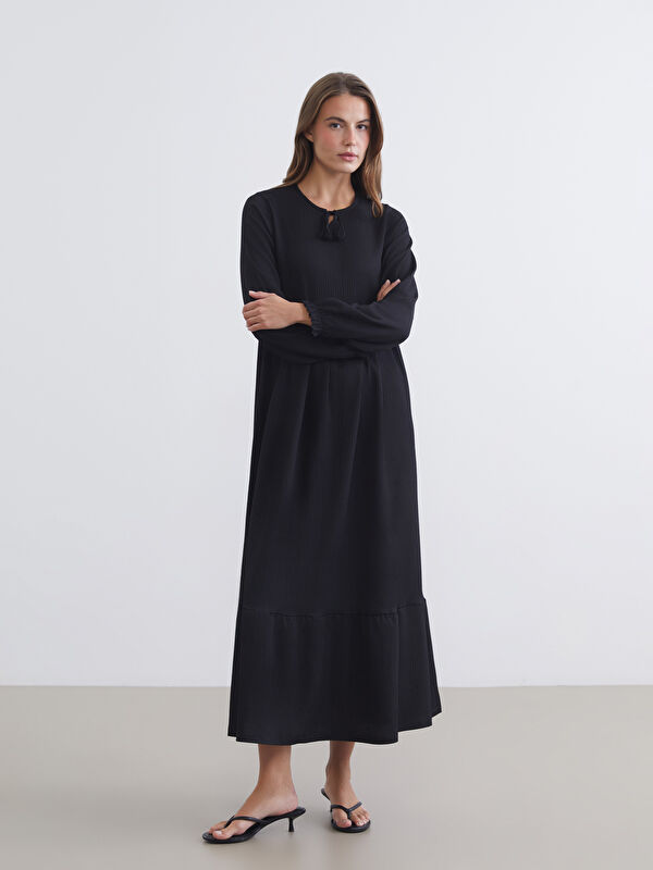 LCW Comfort Tie Neck Textured Dress