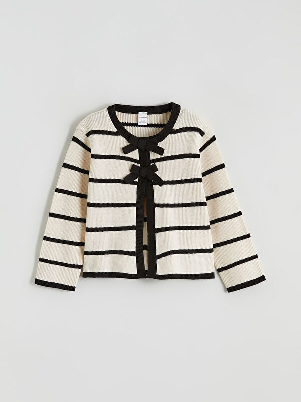 LCW Kids Cardigan Tricoté Rayé avec Détail Nœud pour Filles