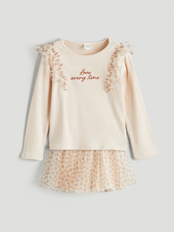 LCW Kids Crew Neck Girls' T-shirt and Tulle Skirt