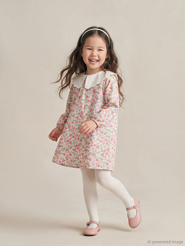 LCW Kids Bebe Yaka Çiçekli Kız Çocuk Elbise