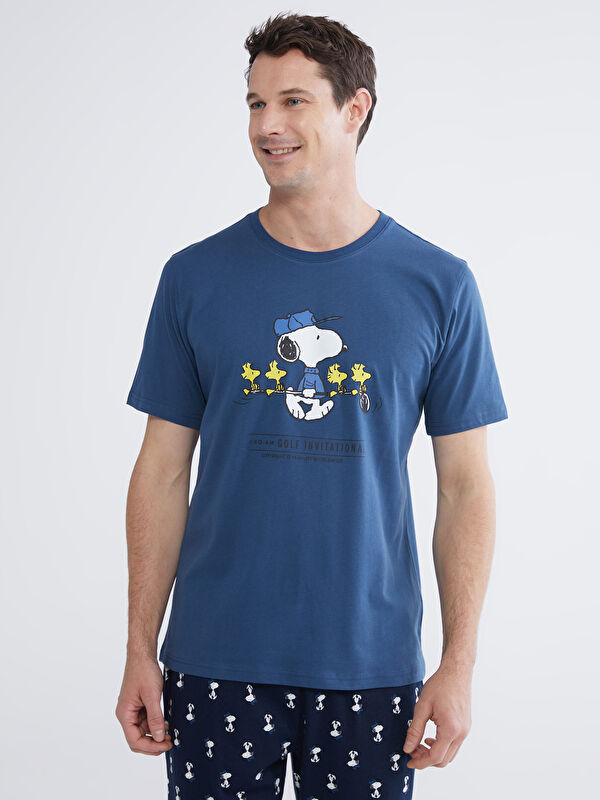 LC WAIKIKI Bisiklet Yaka Snoopy Baskılı Erkek Pijama Üst