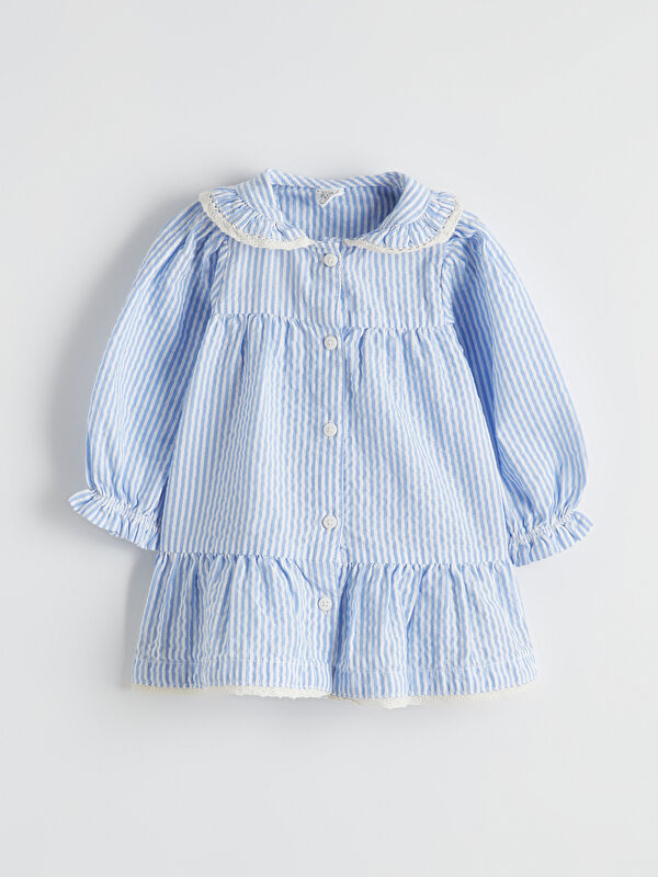 LCW baby Striped Peter Pan Collar Ruffled Dress for Baby Girls
