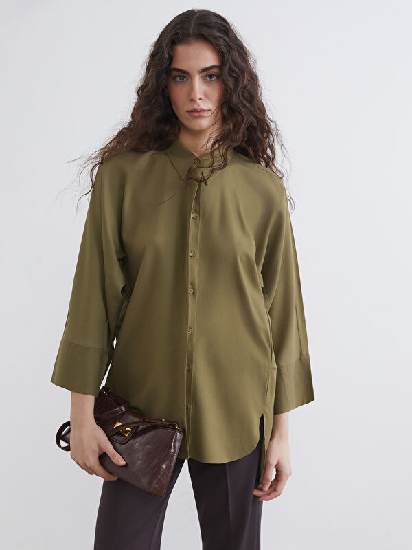 LCW Modest Leinenmischung Oversize Damen Hemd-Tunika