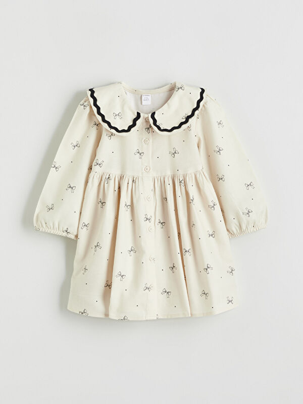 LCW Kids Baby Girl's Dress with Peter Pan Collar and Bow Detail