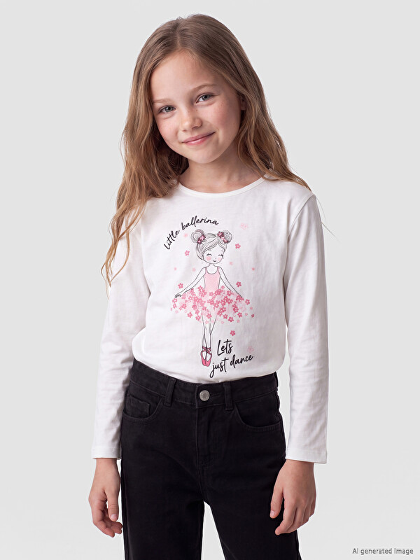 LCW Kids Қыздарға арналған ұзын жеңді мақта футболка