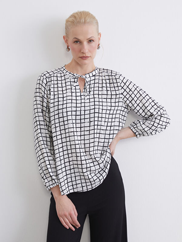 LCW EVERYDAY Tie Neck Patterned Blouse