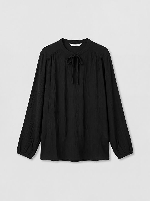 LCW EVERYDAY Women's Grandad Collar Long Sleeve Bow Blouse
