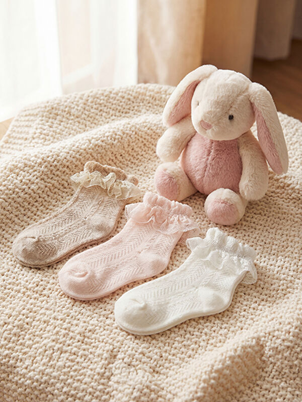 LCW baby Dantel Detaylı Kız Bebek Soket Çorap 3'lü