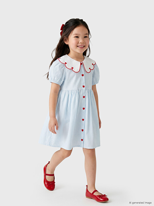 LCW Kids Nakışlı Bebe Yaka Kız Çocuk Poplin Elbise