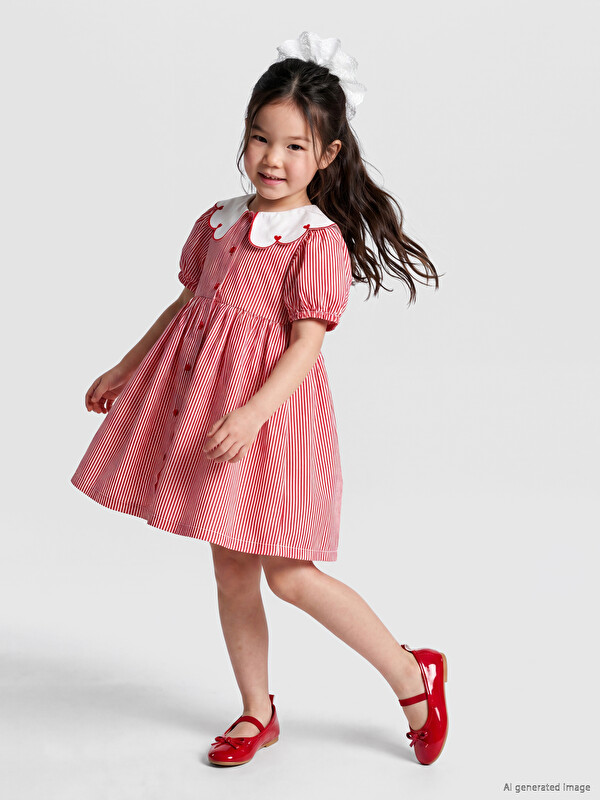 LCW Kids Peter Pan Collar Girls' Striped Dress