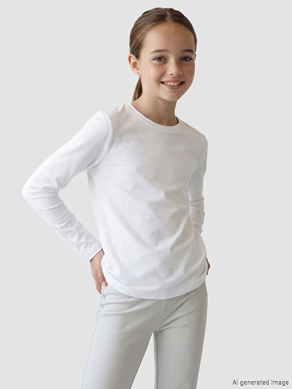 LCW Kids Bisiklet Yaka Basic Kız Çocuk Tişört