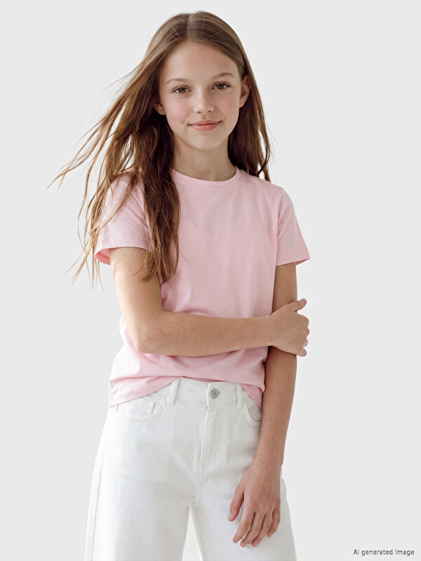 LCW Kids қыздарға арналған дөңгелек жағалы футболка