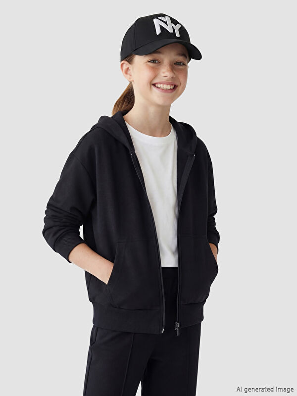 LCW Kids Kapüşonlu Kız Çocuk Fermuarlı Sweatshirt
