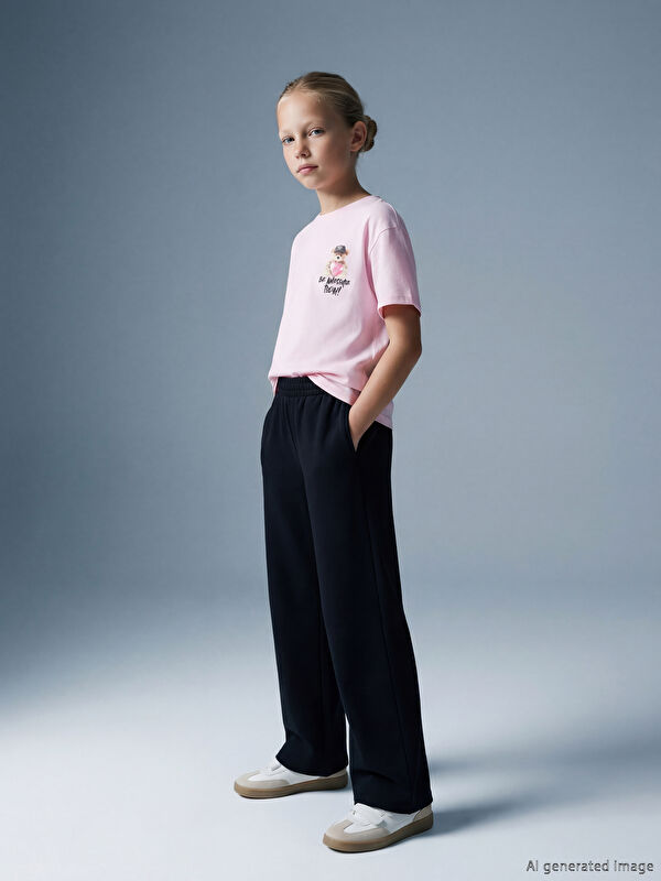 LCW Kids Geniş Paça Kız Çocuk Soft Touch Eşofman Altı