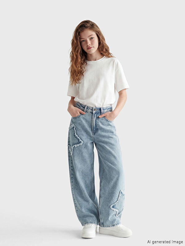LCW Kids Wideleg Embroidered Girl Jeans