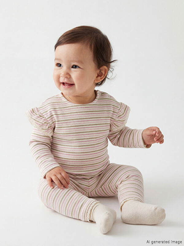 LCW baby Kız Bebek Çizgili Tişört ve Tayt