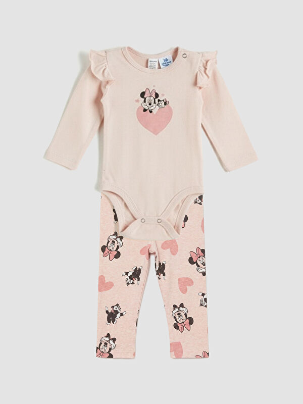 LCW baby بدي سحاب وسروال ضيق مطبوع ديال Minnie Mouse لبنات مواليد