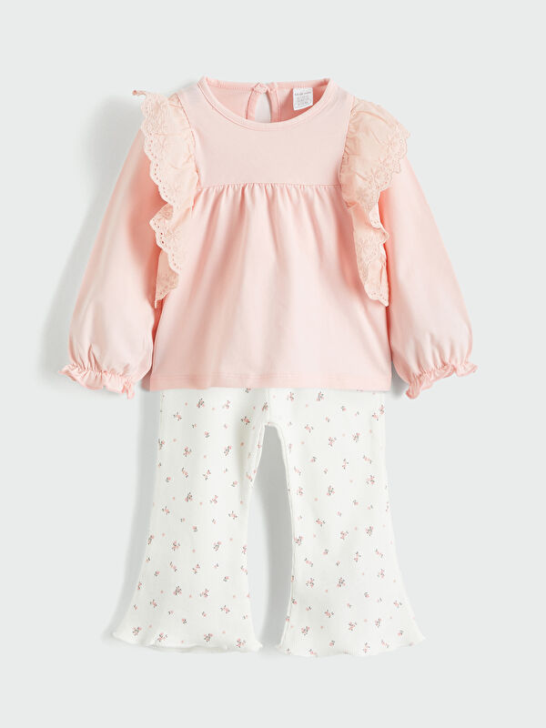 LCW baby Ruffled, floral baby girl blouse and leggings.