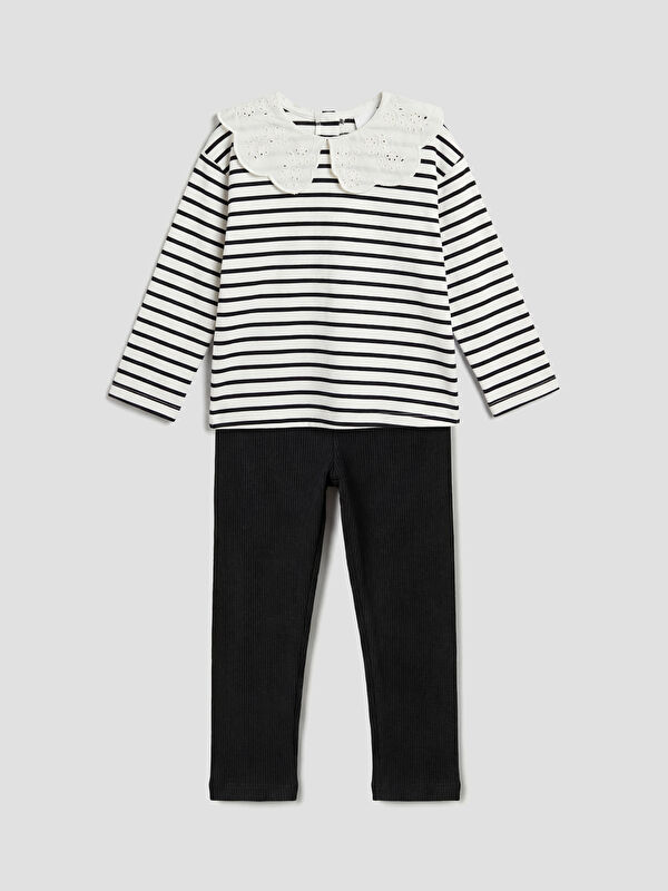 LCW baby Striped Baby Girls' T-Shirt and Leggings
