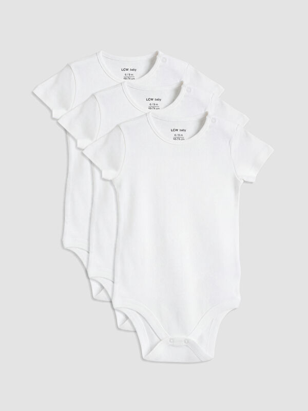 LCW baby Bisiklet Yaka Kız Bebek Çıtçıtlı Body 3'lü