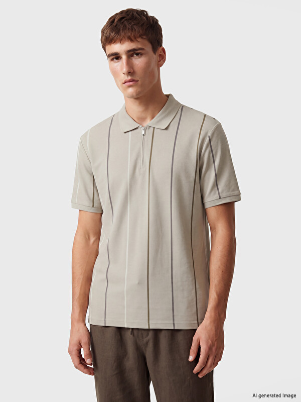 LCW Vision Polo Yaka Çizgili Pike Erkek Tişört
