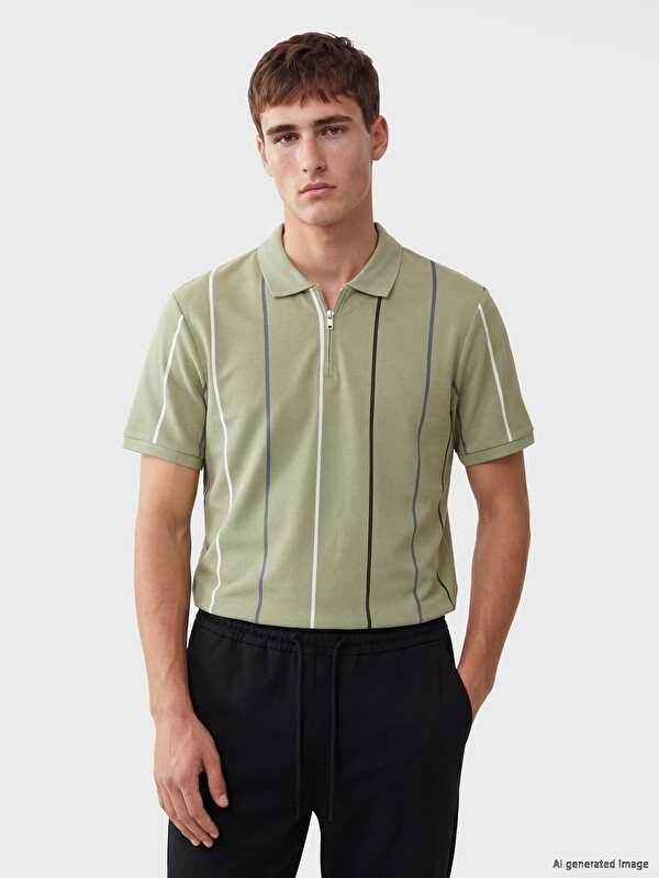 LCW Vision Polo Yaka Çizgili Pike Erkek Tişört