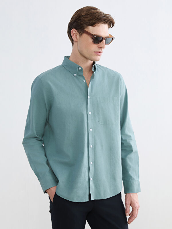 SOUTHBLUE Regular Fit Keten Karışımlı Erkek Gömlek