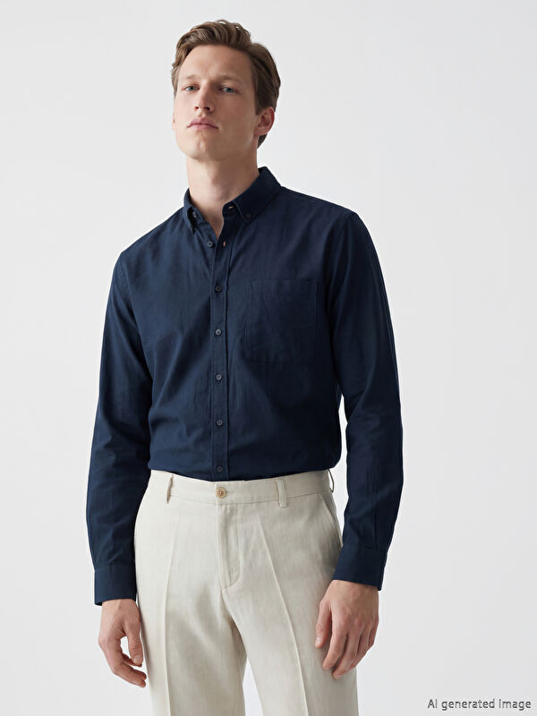 SOUTHBLUE Regular Fit Keten Karışımlı Erkek Gömlek