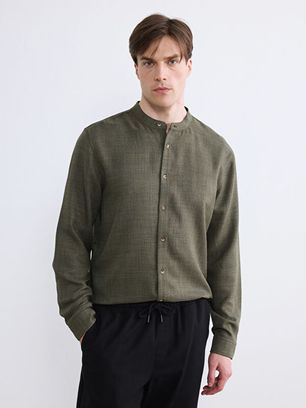 LCW Vision Regular Fit Grandad Collar Crinkle Men's Shirt