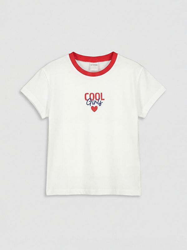 LCW Kids Bisiklet Yaka Baskılı Kız Çocuk Tişört