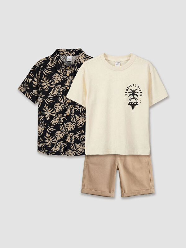 LCW Kids Patterned Boys' Shirt, Shorts and T-Shirt